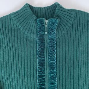 Coldwater Creek Full Zip Velor Trim Mock Neck Cardigan Sweater Size S